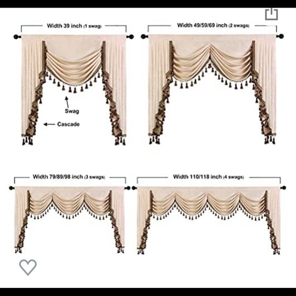 ELKCA Beige Chenille Window Curtains for Living Room, Waterfall Valance . - Picture 5 of 6